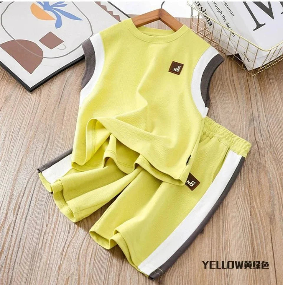 Toddler Kids Sleeveless Vest+Shorts 2PCS/Set Baby Boy Summer Casual Sport Outfit Fashion Children Clothing6-14Y - Boys