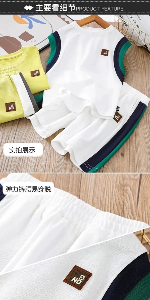 Toddler Kids Sleeveless Vest+Shorts 2PCS/Set Baby Boy Summer Casual Sport Outfit Fashion Children Clothing6-14Y - Boys