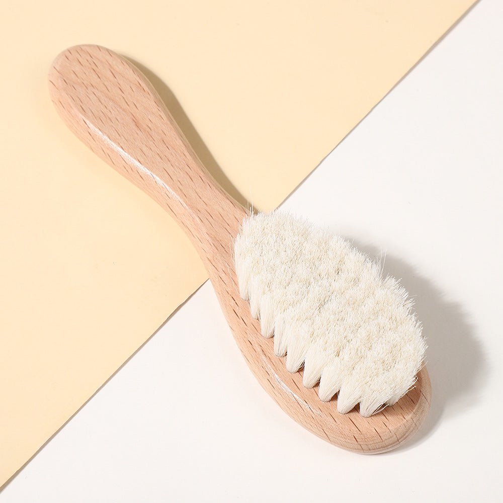 Wool Baby Brush Set Newborn Baby Scalp Cleaning Soft Hair Shampoo Brush Beech Wood Comb Brush Three-Piece Set (stock) - BaBy's World